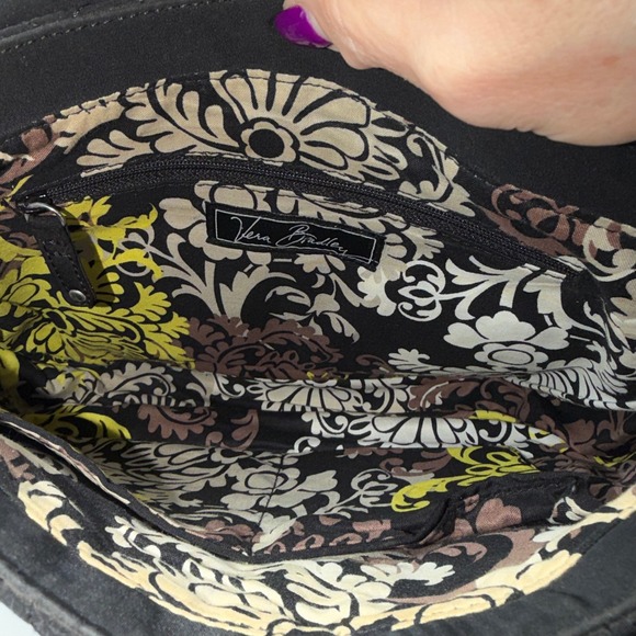 Vera Bradley Black Quilted Microfiber Shoulder Bag Purse Circle Pattern Flap - Picture 9 of 10
